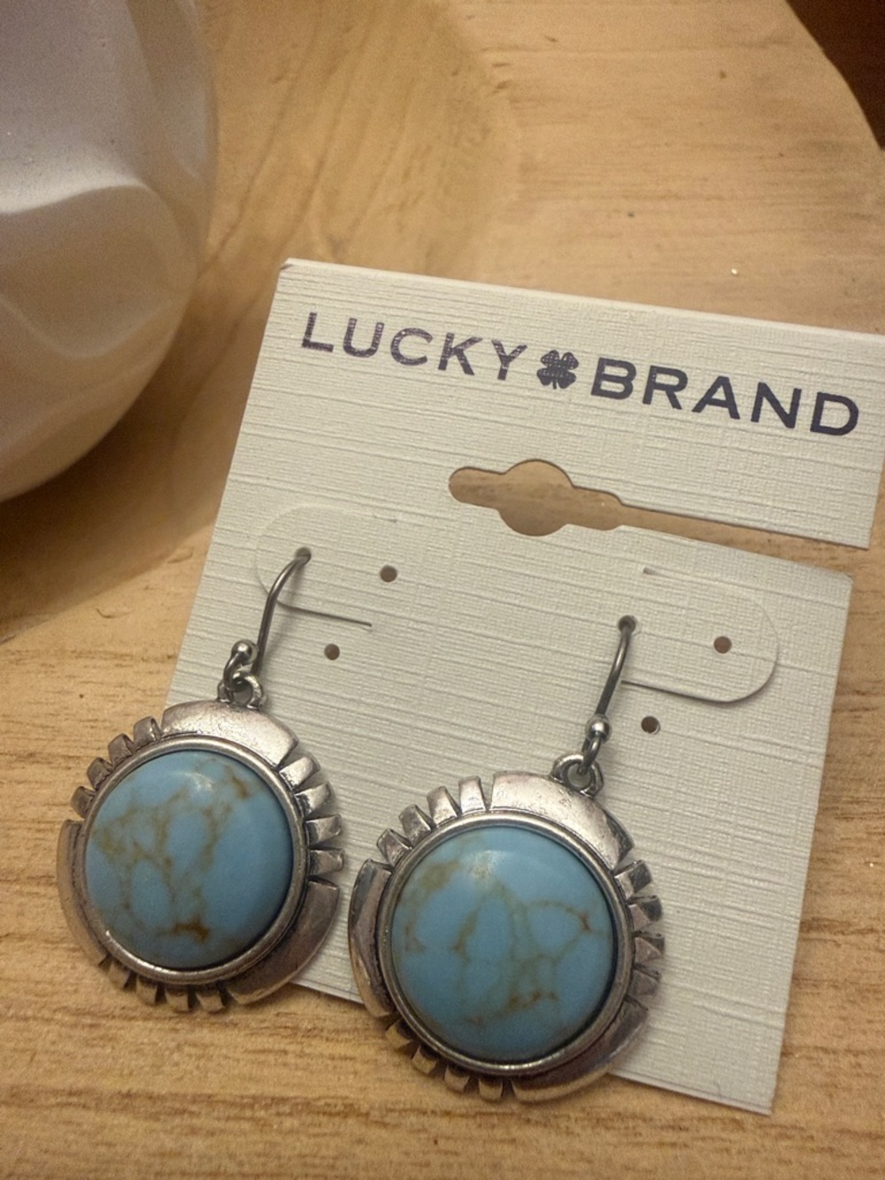 Lucky Brand Silver Tone Turquoise Drop Earrings